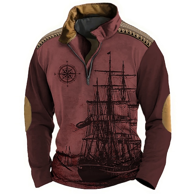 Loose Long Sleeve V Neck Ocean Pattern Casual Regular Sweatshirt main image 0