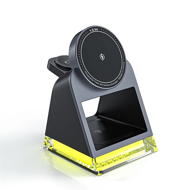  מטען אלחוטי magsafe לאפל עם מנורת קריסטל מגע תחנת עגינה לאייפון 15 14 13 pro max iwatch airpods 3 ב-1