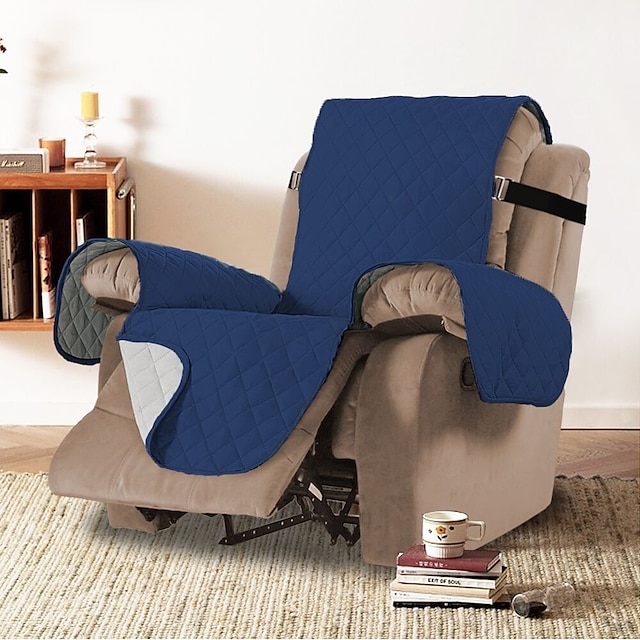  Waterproof Recliner Chair Cover Quilted for Large Reclining Chair Slipcover Seat Reversible Washable Protector with Elastic Adjustable Straps for Kids Pets
