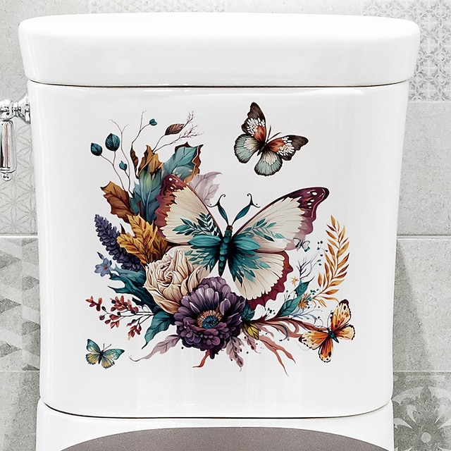  Naklejki ścienne z kwiatami motyli, naklejki na toaletę w łazience, wystrój pokoju, usuwalne naklejki do toalety, samoprzylepne naklejki kalkomanie