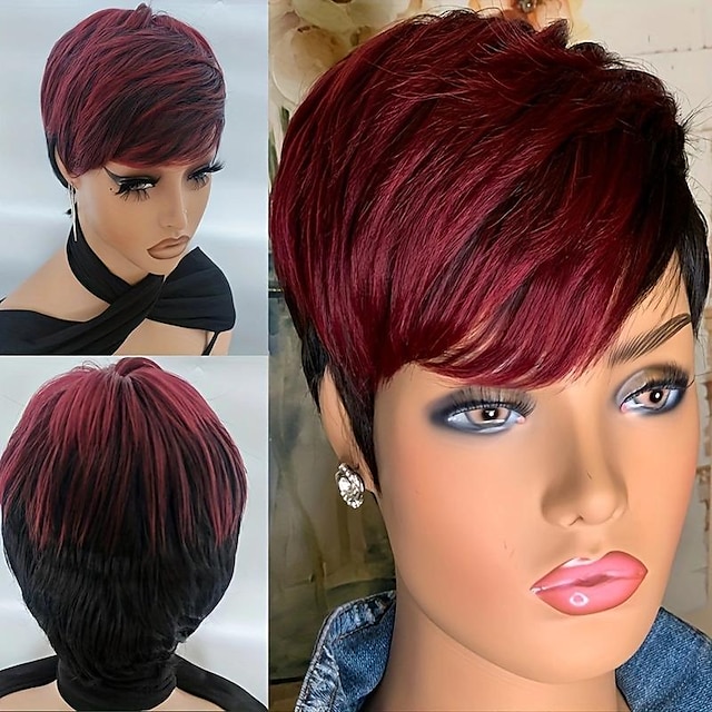 stylowa czerwona peruka z prostym bobem dla kobiet - bezklejowa treska typu pixie do krótkich włosów