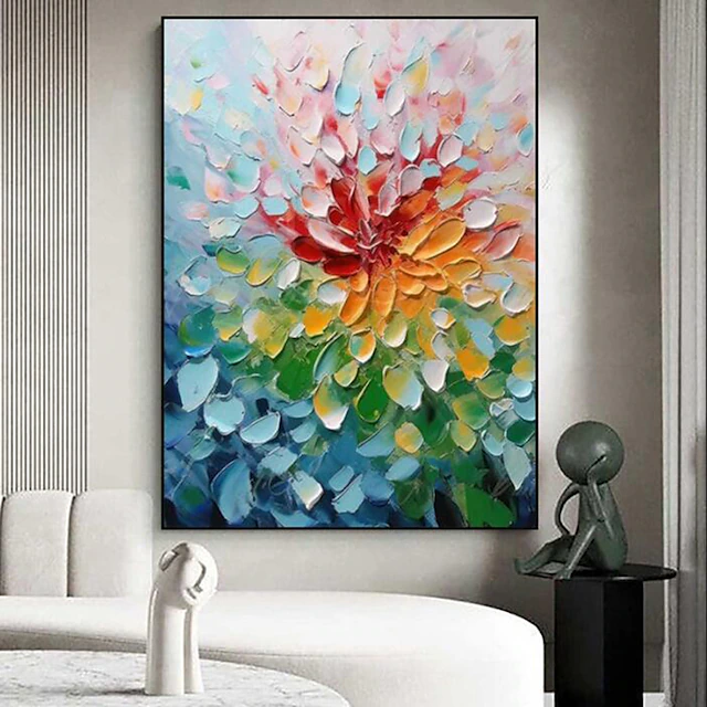Hand Painted Palette Kinfe Floral Oil Painting Handmade Wall Art Large Flowers painting Wall Art Original Abstract tree Painting On Canvas Abstract Modern Colorful Painting Decor 11