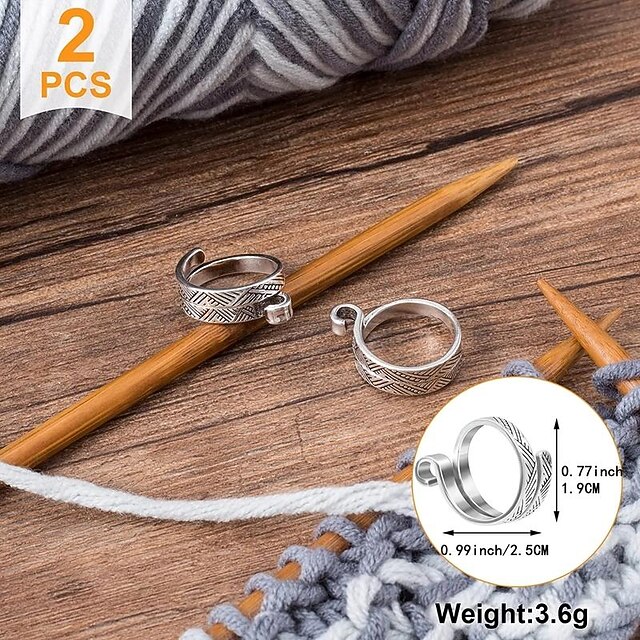 2 Packs Knitting Crochet Loop Ring For Fingers, Adjustable Crochet