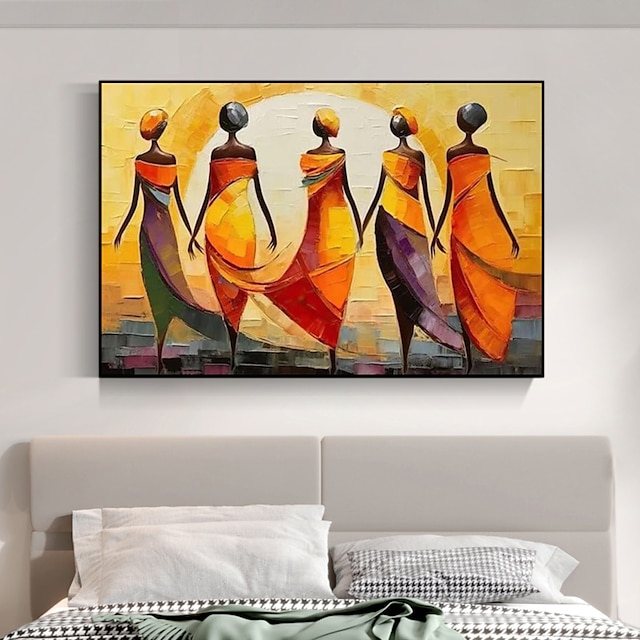  African Girl Wall Art African Painting Canvas Handpainted Black Woman Wall Art Living Room African Ladies decor Decoration Gift Rolled Canvas (No Frame)