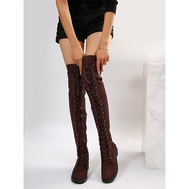 Women's Boots Plus Size Outdoor Daily Knee High Boots Lace-up Flat Heel Round Toe Vintage