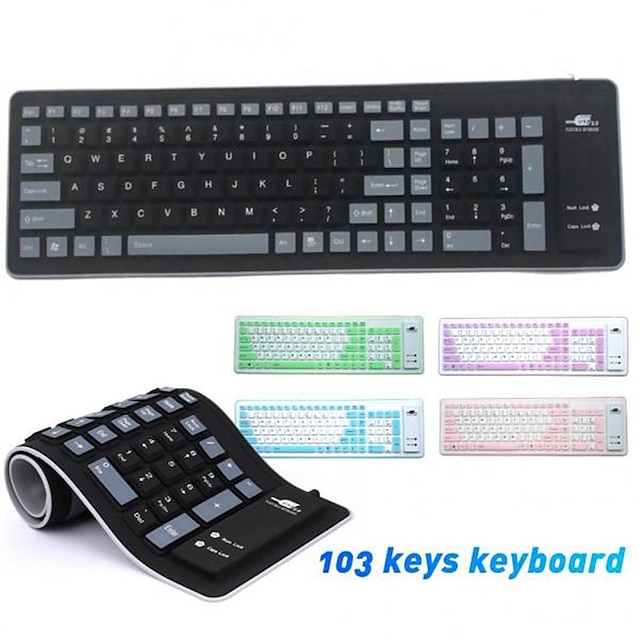  Fashionable 103 Keys Soft Silicone Flexible Wired Foldable Keyboard for Laptop/Computer