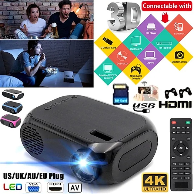  Portable Mini Projector LCD FHD Smart HD Projector Home Theater Movie Multimedia Video LED Support HDMI /USB /TF/SD Card /Laptops/DVD/VCD/AV 4K
