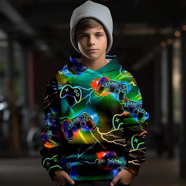  Jungen 3D Spiele Kapuzenshirt Pullover Langarm 3D-Druck Herbst Winter Modisch Strassenmode Cool Polyester kinderkleidung 3-12 Jahre Outdoor Casual Täglich Regular Fit
