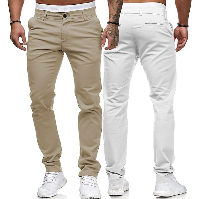Men's Trousers Chinos Jogger Pants Zipper Front Pocket Plain Full ...