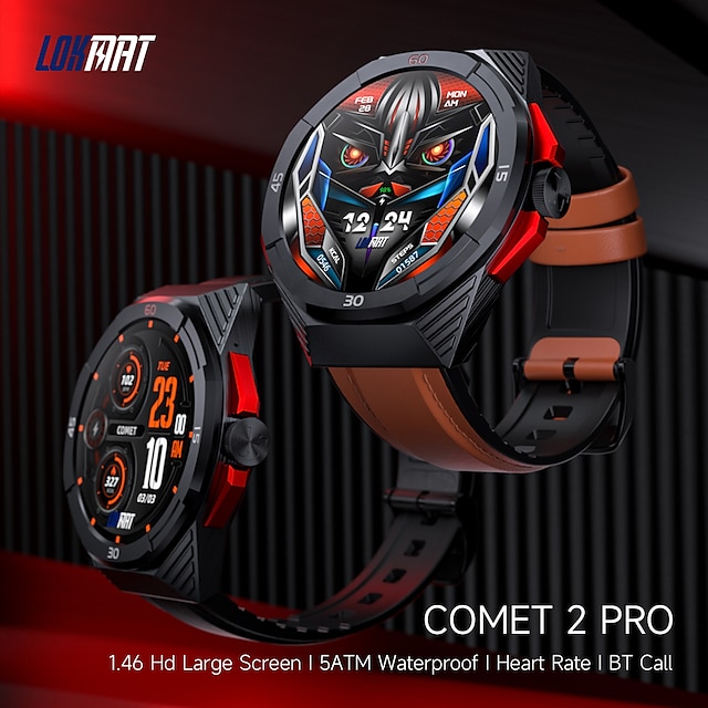  LOKMAT COMET 2 PRO Smart Watch 1.46 inch Smartwatch Fitness Running Watch Bluetooth Pedometer Call Reminder Activity Tracker Compatible with Android iOS Women Men Long Standby Hands-Free Calls
