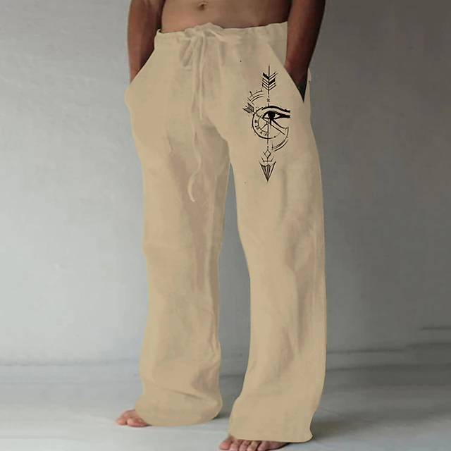 Men's Feathers Compass Pants Trousers Mid Waist Casual Outdoor Street Going out Spring & Fall Black White Green 8