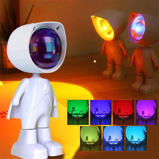  wiederaufladbare Sonnenuntergang-Projektionslampe, romantische Astronauten-Roboter-Sonnenuntergang-Projektionslampe, 7 Farben, variable Projektions-LED-Lampe, Stehlampe