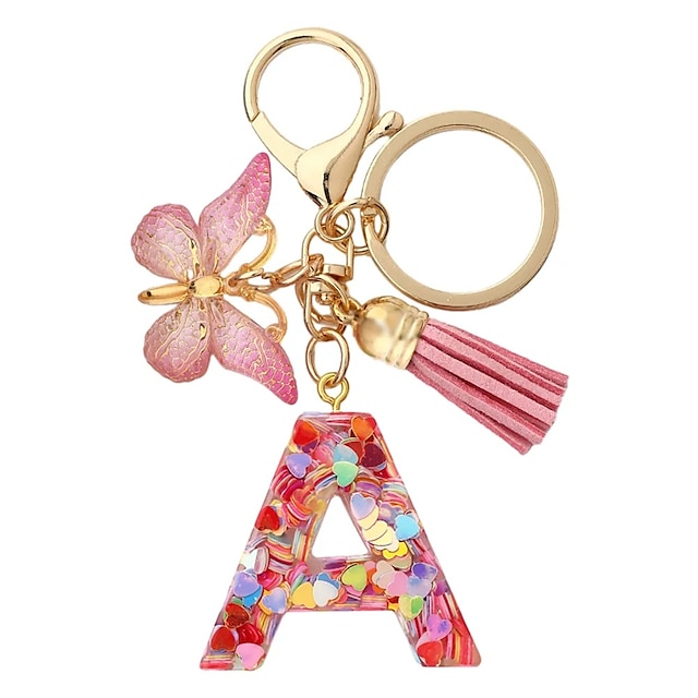  26 bokstäver a-z harts initial nyckelring, brevväska charm för kvinnor nyckelring ryggsäck fjärilstillbehör för flickor
