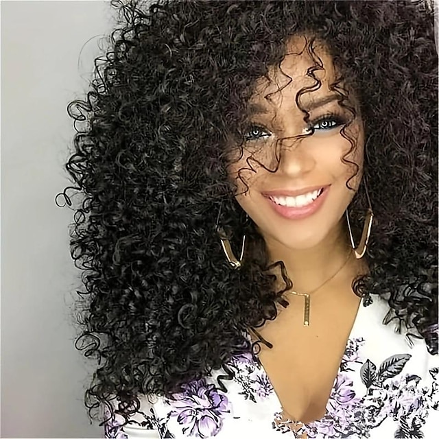  14 Inch Afro Kinky Curly Hair Wigs For Women Kinky Curly Wigs For Women Ombre Brown With Dark Roots Synthetic Wigs