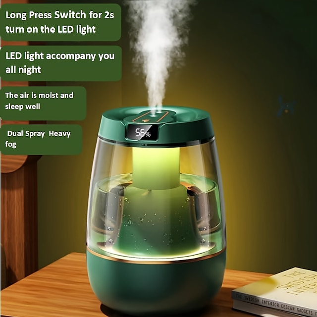  Humidificador de niebla fría con doble cabezal rociador Luz nocturna para dormitorio Humidificador para el hogar Humidificador de plantas de vivero Humidificador de aire silencioso Uso sostenible