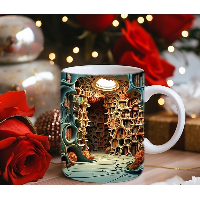 3D Bookshelf Mug, 3D Bookshelves Hole In A Wall Mug, 3D Effect Books ...