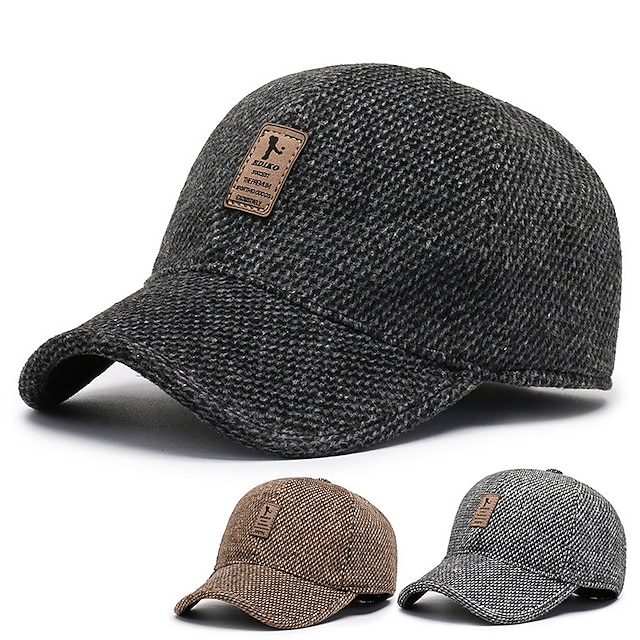  Men's Baseball Cap Winter Hats Black Coffee Terylene Travel Outdoor Vacation Plain Thermal Adjustable Windproof Fashion