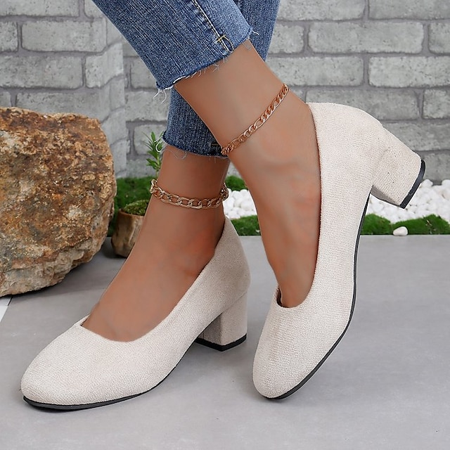  Pentru femei Tocuri Pantofi pumps Mărime Plus Size Petrecere În aer liber Birou Culoare solidă Blocați călcâiul Toc Îndesat Vârf rotund Elegant Modă Casual Imitație Piele Loafer Negru Bej