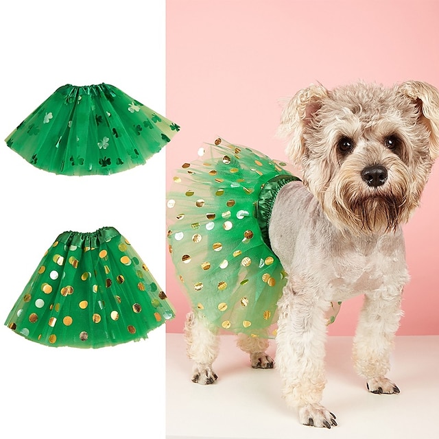  squibbon pomeranian teddy irländsk husdjursfest dressing mesh kjol fyra blad gräs prickig kjol