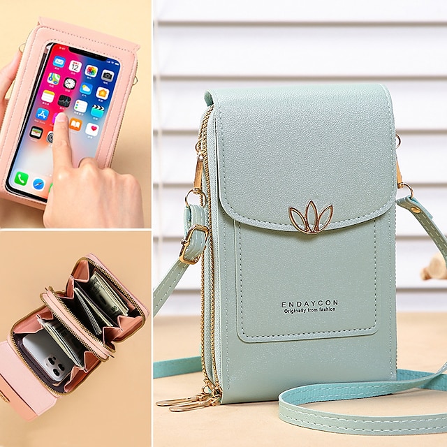  mobiltelefonväska med pekskärm, crossbody-väska med liten flik, modeväska i konstläder, vertikal plånbok med kortplatser