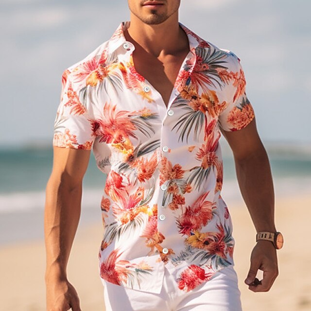Men's Floral Shirt Short Sleeve Casual Outdoor Street Casual Daily Fall Turndown Buttons Print Pink2