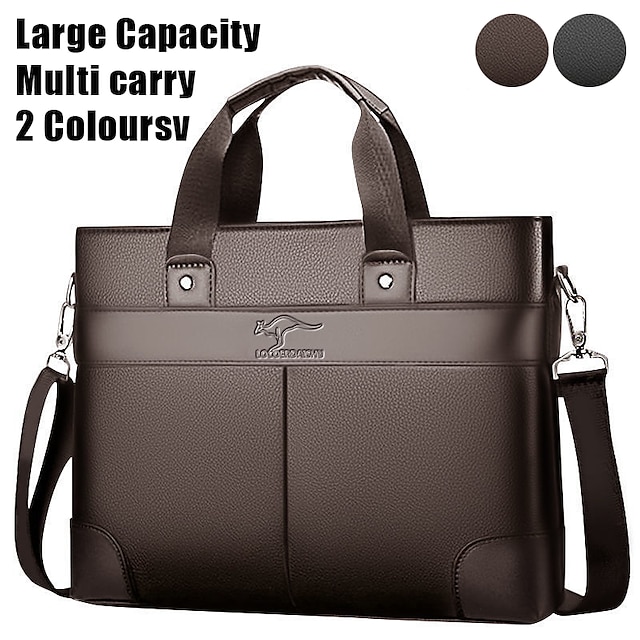  Men's Handbag Crossbody Bag Briefcase Laptop Bag PU Leather Office Daily Zipper Large Capacity Waterproof Lightweight Solid Color Black Brown
