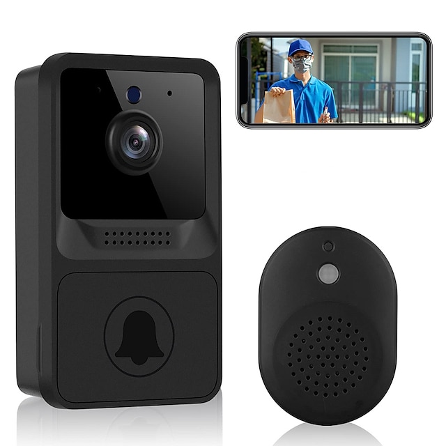  draadloze deurbelcamera met ringtone wifi videodeurbel - huisbeveiligingscamera deurbelkit met gratis cloudopslag foto-opname oplaadbare batterij tweerichtingsaudio realtime waarschuwingen nachtzicht