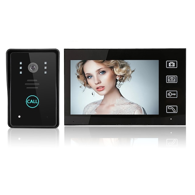 הקלטת וידאו אלחוטית 2.4GHz צג 7 אינץ' דיבורית אינטרקום אחד לאחד פעמון וידאו מצלמת אבטחה ביתית