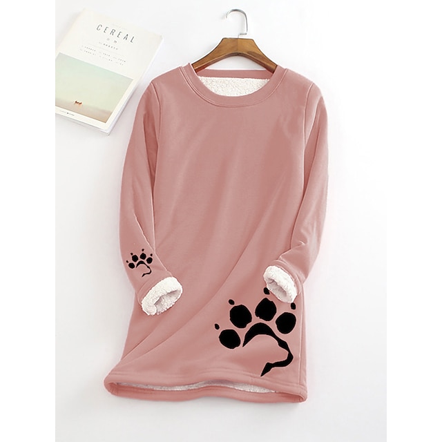  Sudadera de talla grande para mujer, jersey con estampado de sherpa, informal, cálida, deportiva, con cuello redondo, manga larga, microelástica, para otoño&Tejido suave, transpirable y cómodo