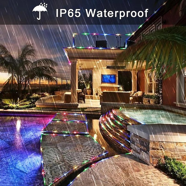 Waterproof LED Rope String Lights Outdoor Solar Rope Lights Outdoor ...