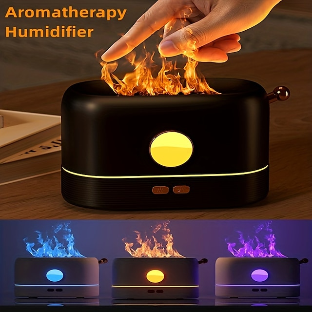  3D-Flammen-Luftbefeuchter, tragbar, geräuschlos, Aromatherapie-Diffusor für ätherische Öle mit Flammen-Nachtlicht für Zuhause, Büro, Kinderzimmer, 250 ml, kühler Nebel, Luftbefeuchter