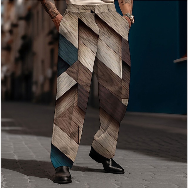  Color Block Geometry Vintage Business Men's 3D Print Dress Pants Pants Trousers Outdoor Street Wear to work Polyester Blue Khaki Gray S M L High Elasticity Pants