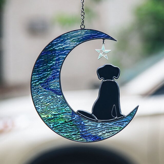  1pc Moon Star Dog Creative Colorful Water Print Glass Window Pendant Pet Dog Memorial Pendant Holiday Gift