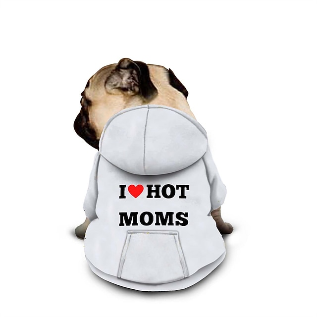  I LOVE HOT MOMS Dog Hoodie With Letter Print Text memes Dog Sweaters for Large Dogs Dog Sweater Solid Soft Brushed Fleece Dog Clothes Dog Hoodie Sweatshirt with Pocket