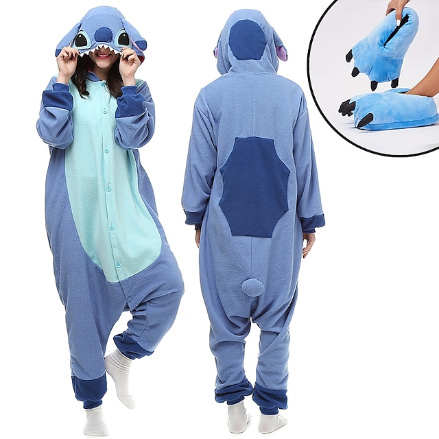  sada s flanelem onesie kigurumi pyžamo pantofle 2 ks sada nočního prádla maskování roztomilé modré monstrum kreslené zvíře dospělí unisex útulné domácí oblečení