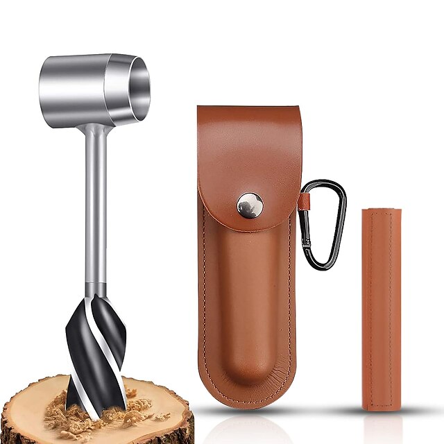  Hand Auger Wood Drill Hexagon Embedded Welding Bushcraft Hand Auger Wrench Scotch Eye Auger Manual Bushcraft Auger Set Leather Case Survival Tools