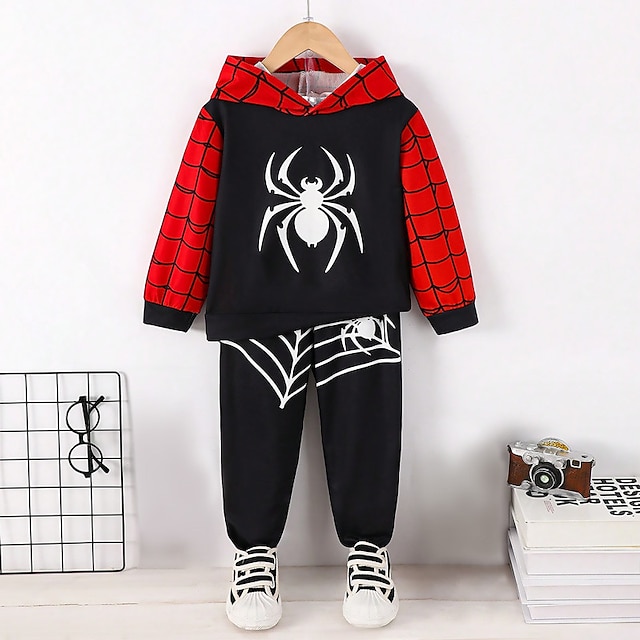  Boys 3D Spider Hoodie & Sweatpants Set Long Sleeve 3D Printing Fall Winter Active Fashion Cool Polyester Kids 3-12 Years Hooded Outdoor Street Vacation Regular Fit
