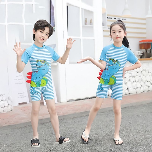  Kids Boys Swimsuit Cartoon Short Sleeve Outdoor Adorable Blue Summer Clothes 3-7 Years