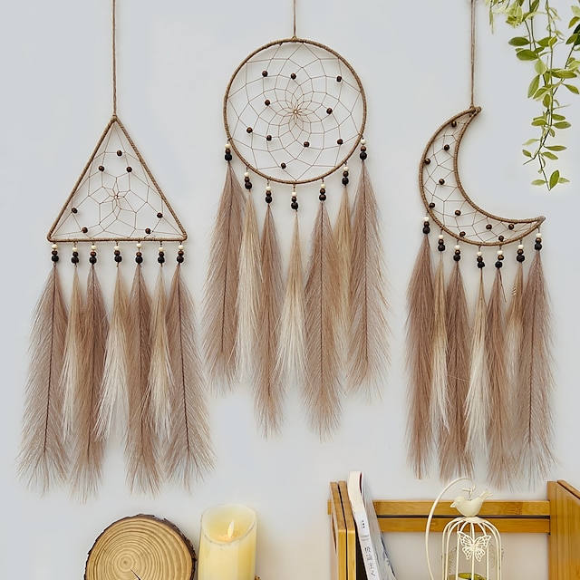  Dream Catcher Handmade Gift Feather Hook Flower Wind Chime with One Circle Ornament Wall Hanging Decor Art Boho Style