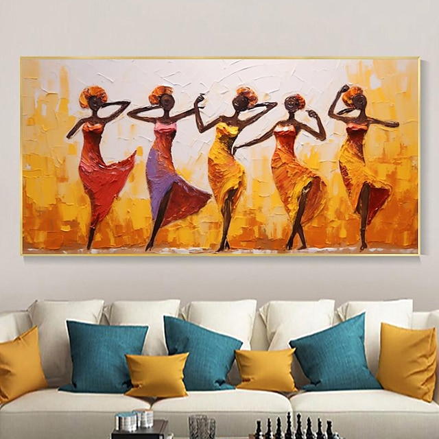  artă afro-americană pictată manual mare pictură abstractă pânză originală pânză africană artă de la mijlocul secolului dansând femei artă de perete pictură abstractă realizată manual fără cadru