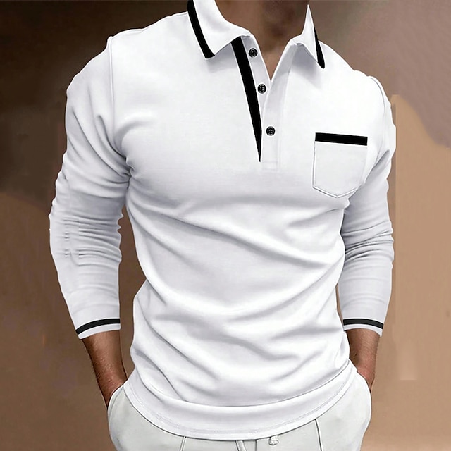 Men's Polo Shirt Button Up Polos Casual Holiday Classic Long Sleeve ...