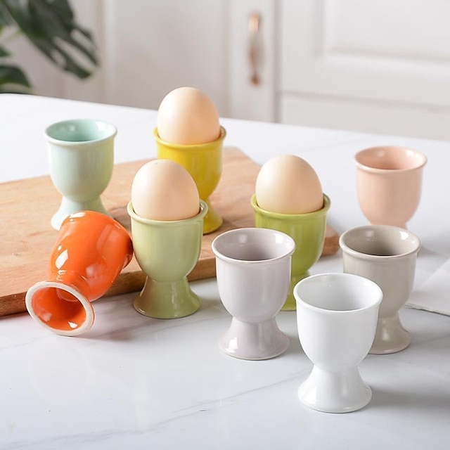  Coquetier en céramique, support à œufs en porcelaine pour œufs durs et mous pour le petit déjeuner