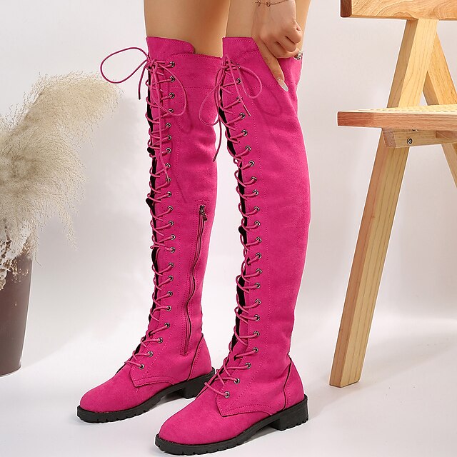 Women's Boots Plus Size Lace Up Boots Outdoor Daily Over The Knee Boots ...