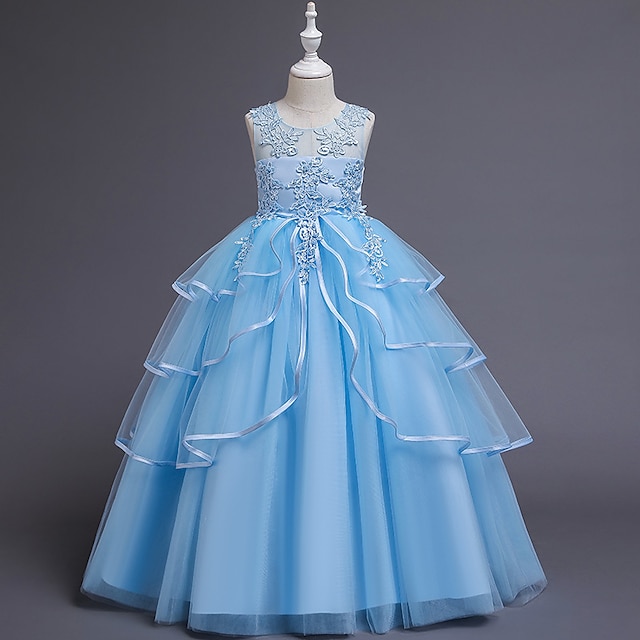  Παιδιά Κοριτσίστικα Φόρεμα Φόρεμα για πάρτυ Συμπαγές Χρώμα Αμάνικο Επίδοση Γάμου Γενέθλια Δίχτυ Μοντέρνα Πριγκίπισσα Πολυεστέρας Μίντι Φόρεμα για πάρτυ Φόρεμα για κορίτσια λουλουδιών Καλοκαίρι Άνοιξη