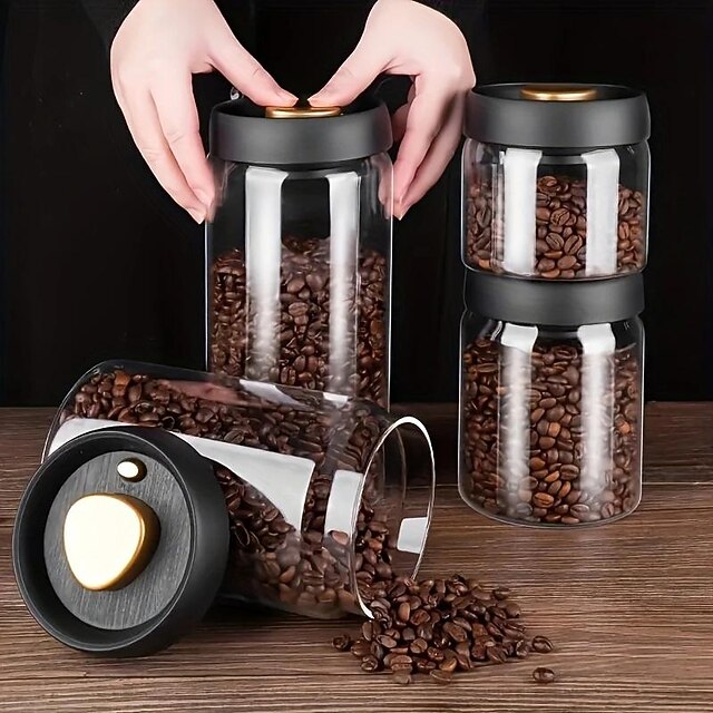 Glass Vacuum Jar for Coffee Beans and Kitchen Storage 500ml/900ml