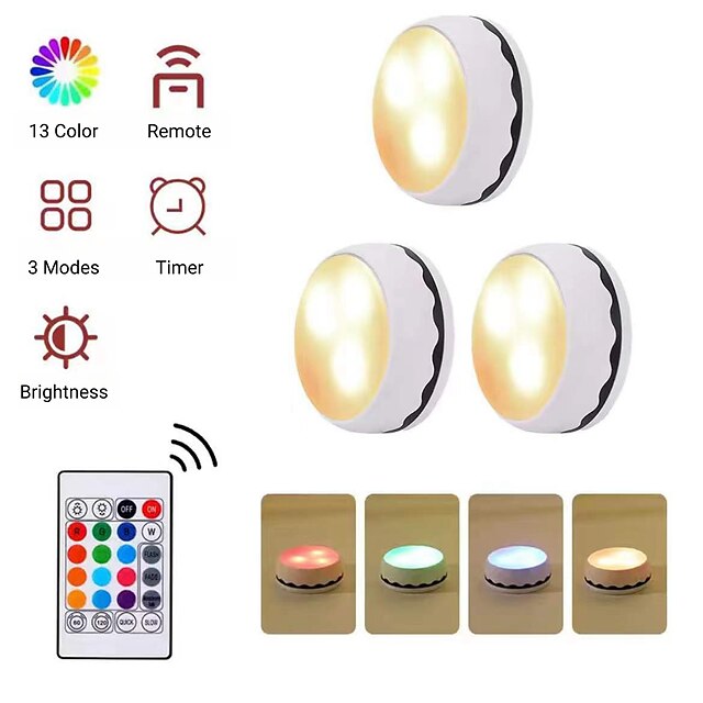  Puck cu led 3/6 buc lumina sub dulap 13 culori spot cu LED infrarosu rgb touch cabinet reglare ambientala lumina de noapte pat hochei temporizator cu telecomanda
