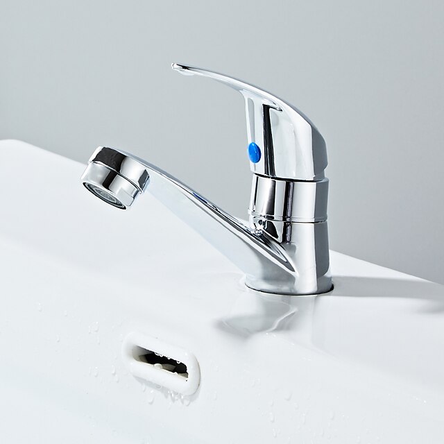  Bathroom Sink Faucet, Stainless Steel Centerset Single Handle One Hole Hot Cold Water Bath Taps