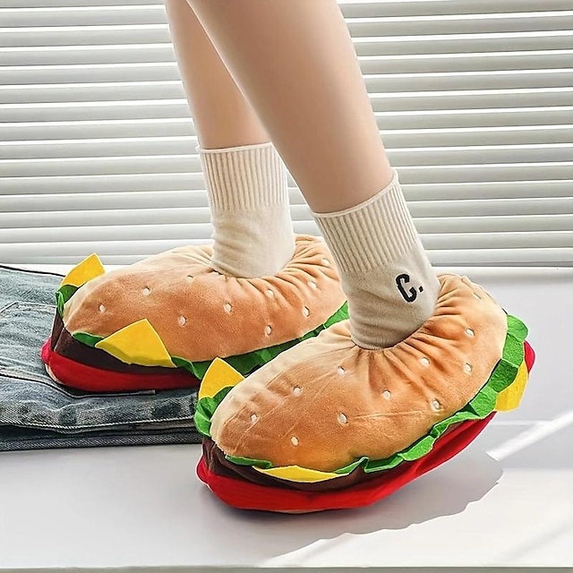  Hamburgerowe kapcie ciepłe pluszowe buty domowe buty domowe śliczne śmieszne buty z kreskówek miękkie ciepłe piżamy kigurumi dla dorosłych kapcie