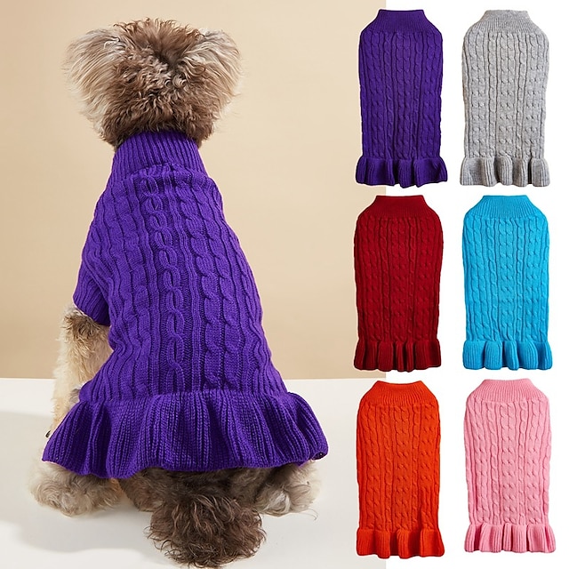  vêtements pour animaux de compagnie automne et hiver tricot classique couleur unie solide pâte frite torsions col haut jupe à volants jupe pull pour chien