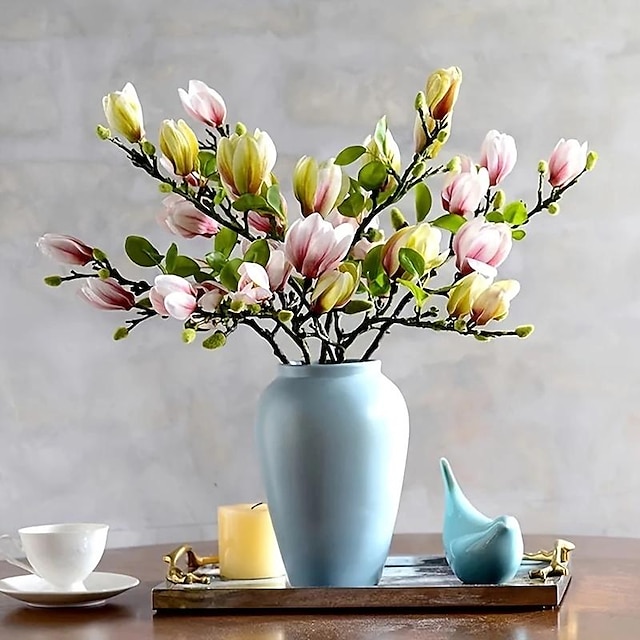  1 stk kunstig magnolia simuleringsblomst, bordpynt, plast dekorativ blomst, forårs hjemmedekoration hjemmekontor indretning, festindretning, udendørs haveindretning